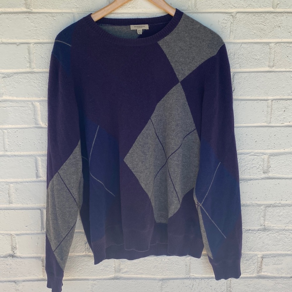 Burberry 100% Cashmere Argyle Sweater XL